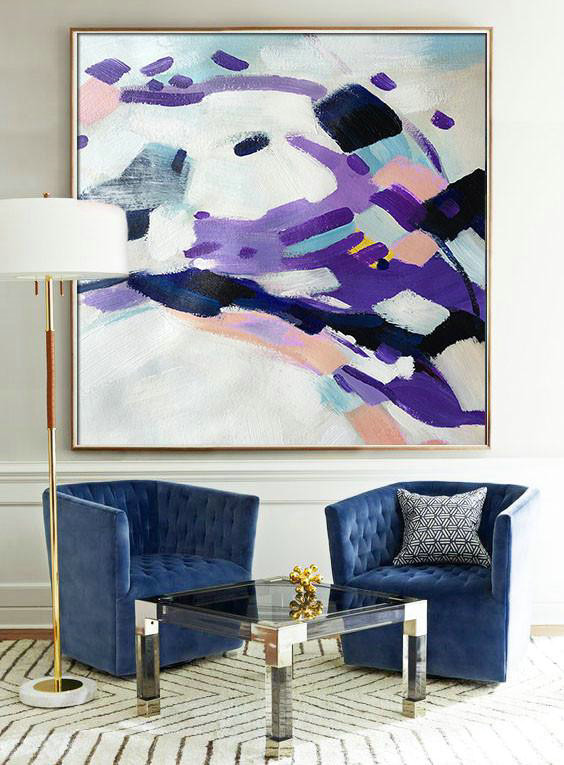 Handmade Extra Large Contemporary Painting,Oversized Contemporary Art,Large Living Room Wall Decor,White,Purple,Pink,Black.etc